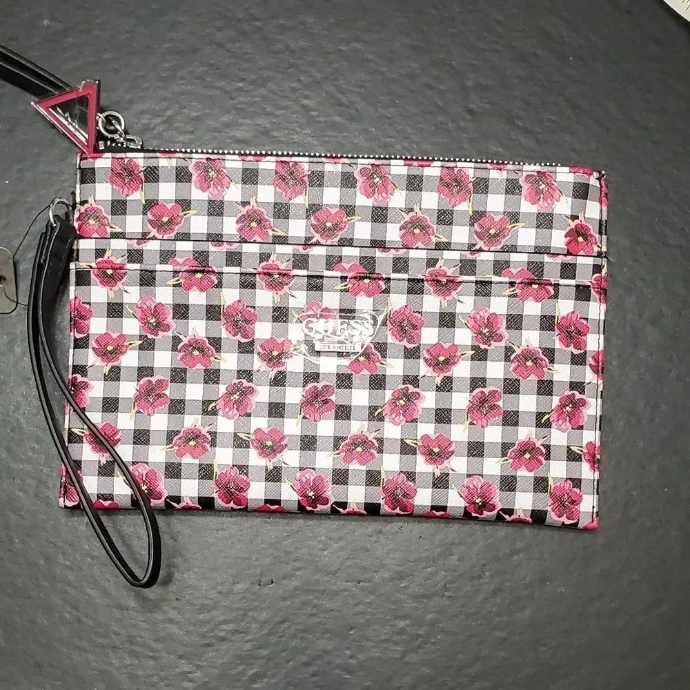 Guess black and pink large wristlet